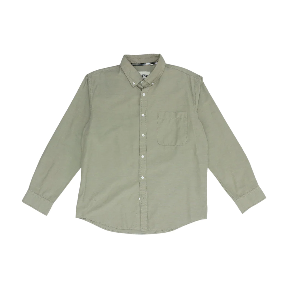Green Solid Long Sleeve Button Down