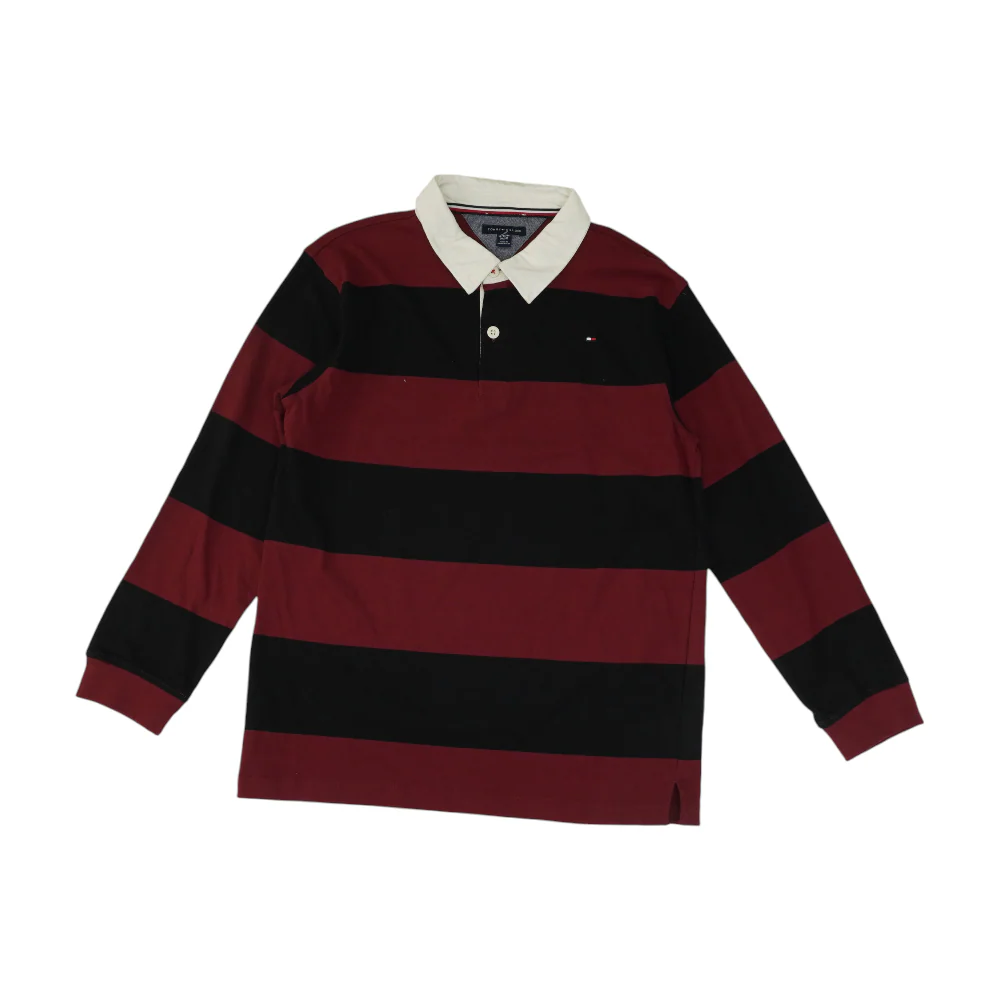 Maroon Striped Long Sleeve Polo