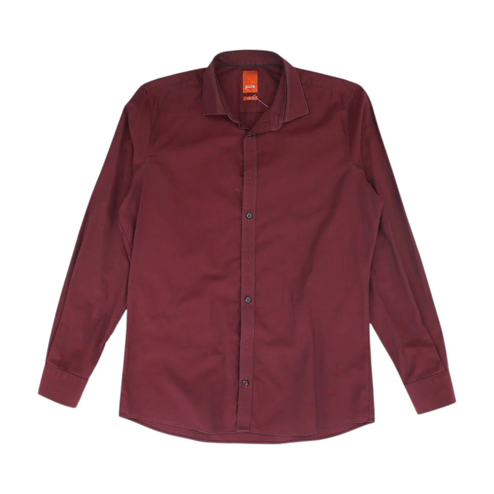 Maroon Solid Long Sleeve Button Down