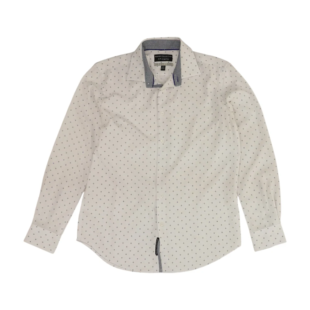 White Print Long Sleeve Button Down