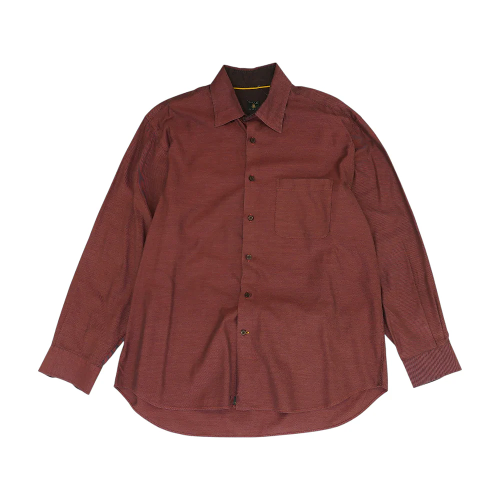 Red Solid Long Sleeve Button Down