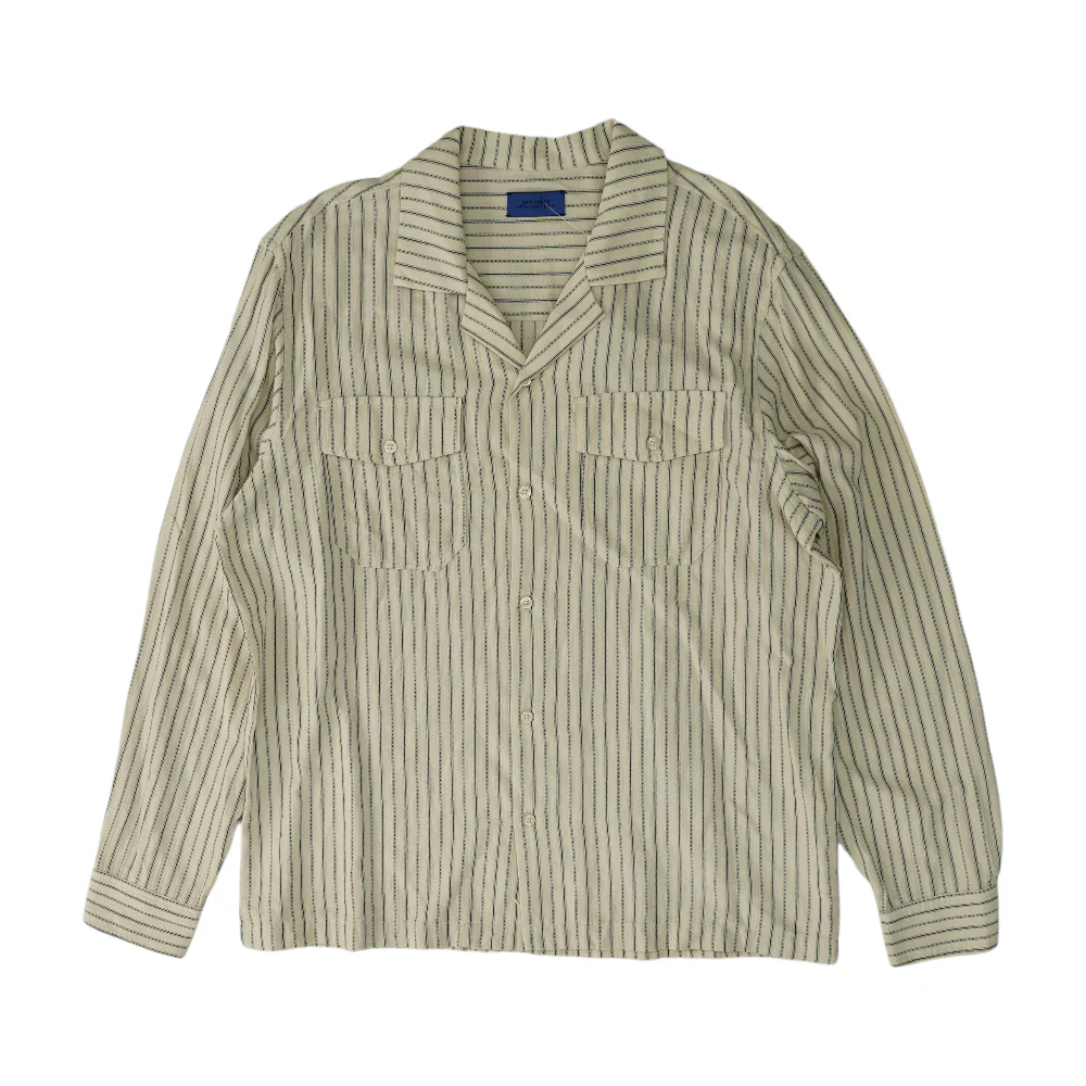 Beige Striped Long Sleeve Button Down
