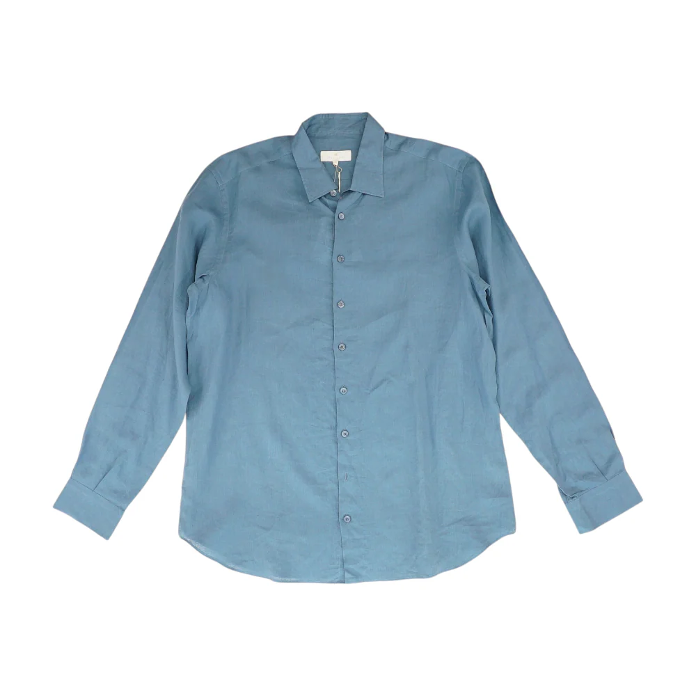 Blue Solid Long Sleeve Button Down