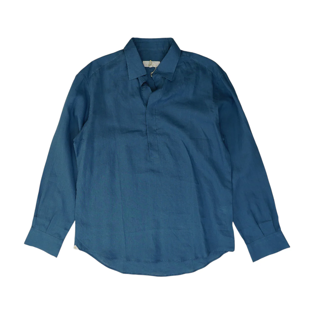 Blue Solid Long Sleeve Polo