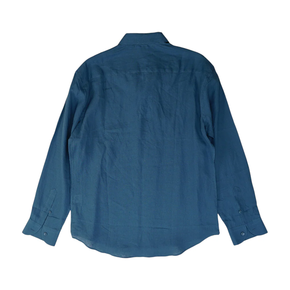 Blue Solid Long Sleeve Polo - Image 2