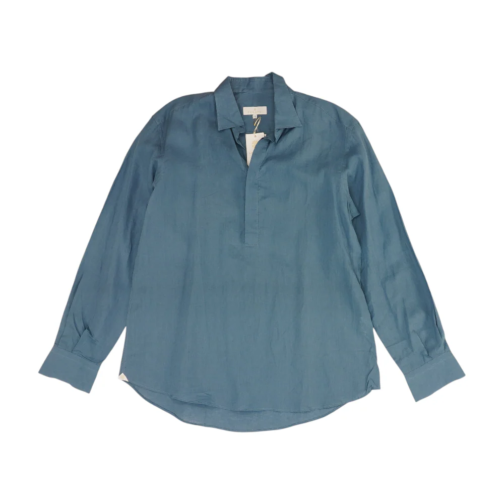 Blue Solid Long Sleeve Polo