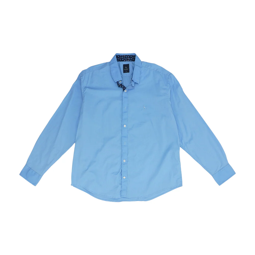 Blue Solid Long Sleeve Button Down