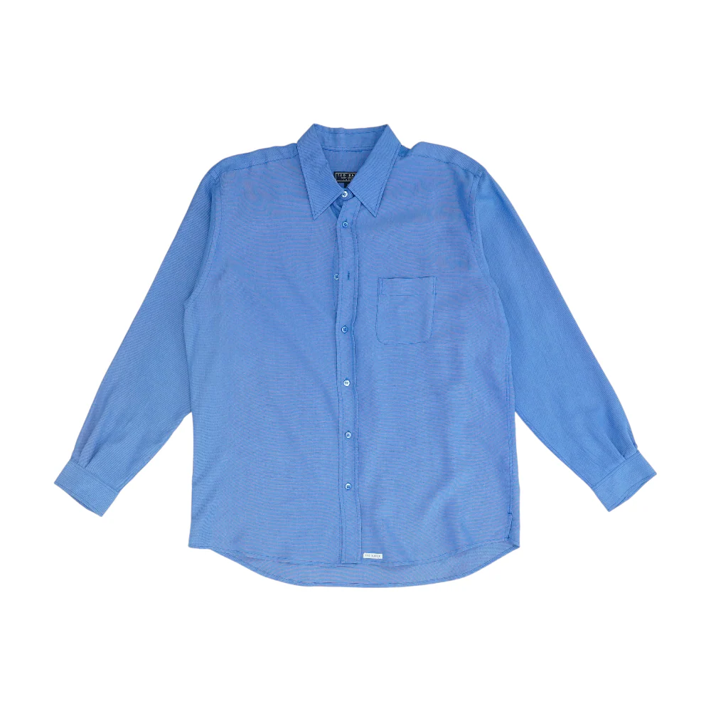 Blue Solid Long Sleeve Button Down