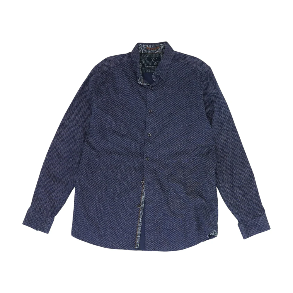 Navy Abstract Long Sleeve Button Down