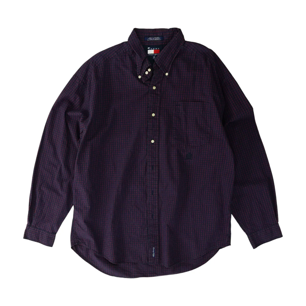 Navy Check Long Sleeve Button Down