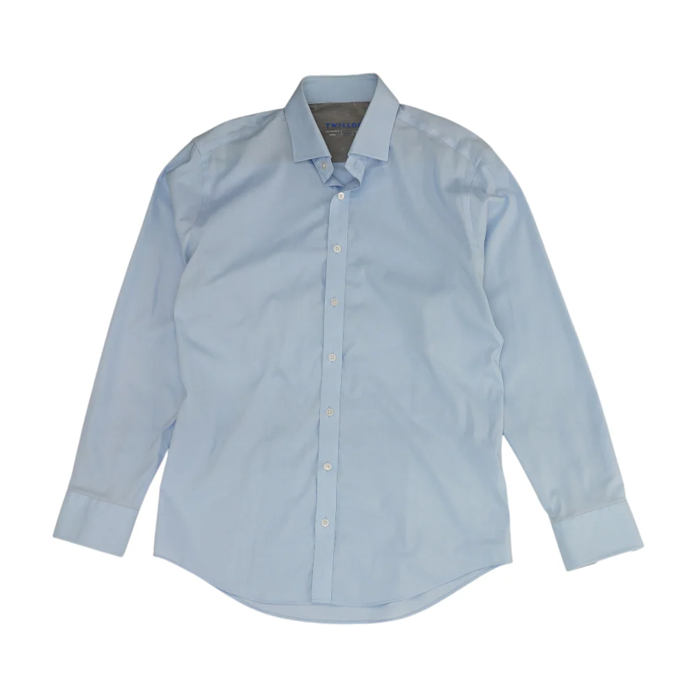 Blue Solid Long Sleeve Button Down