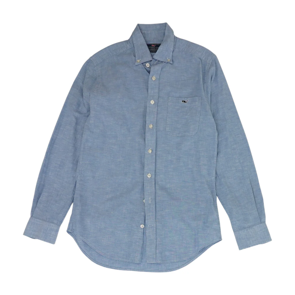 Blue Solid Long Sleeve Button Down