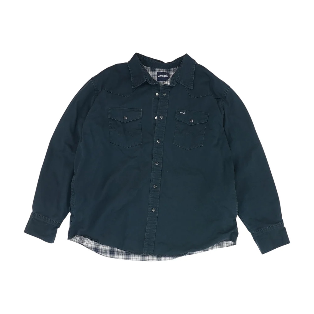 Blue Solid Long Sleeve Button Down