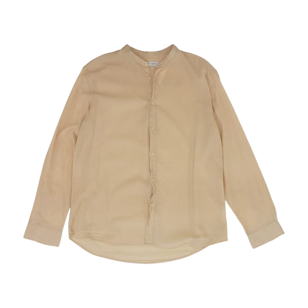 Beige Solid Long Sleeve Button Down