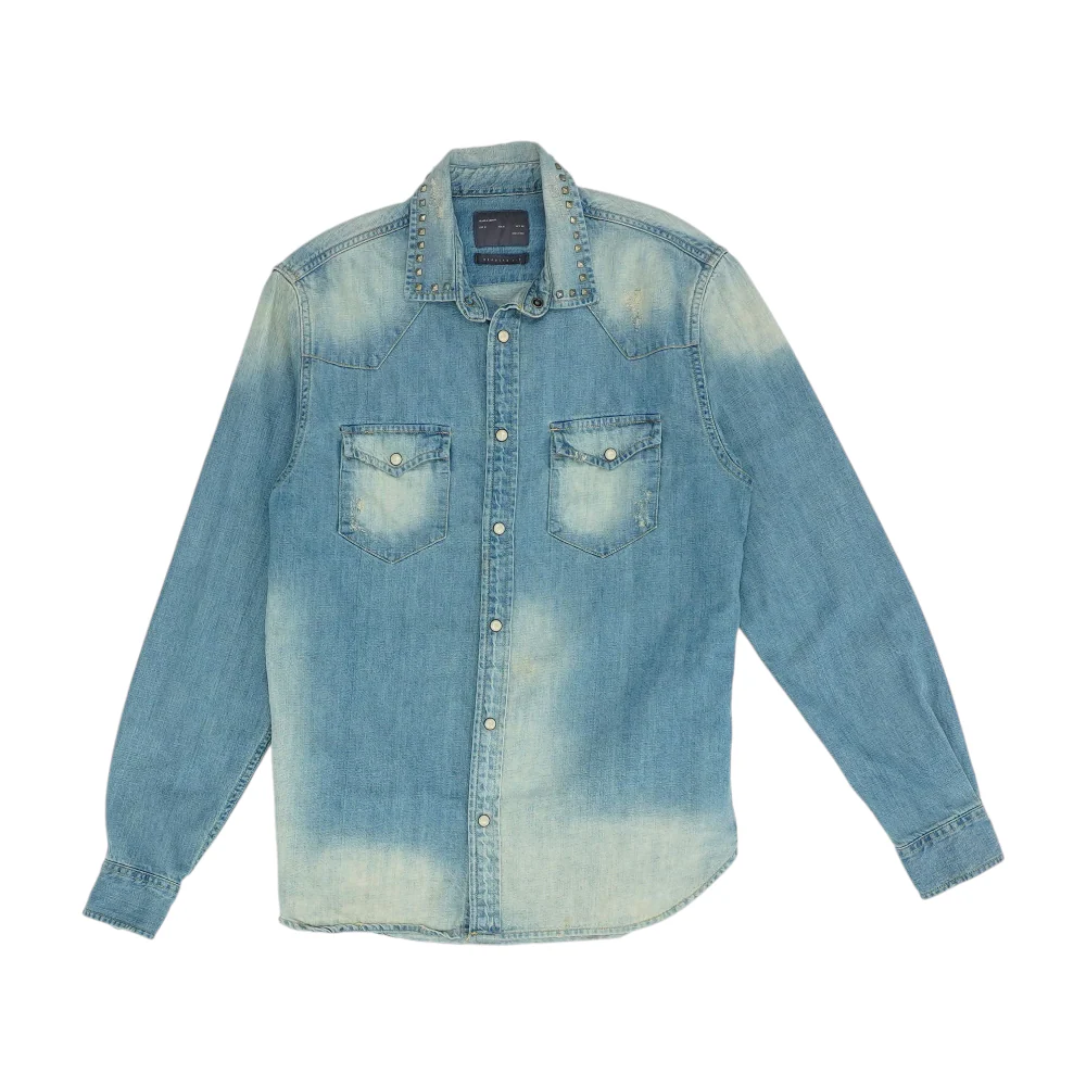 Blue Solid Long Sleeve Button Down