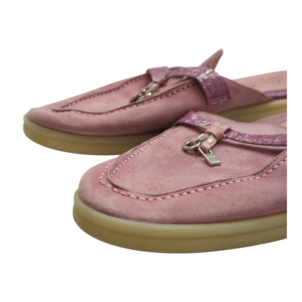 Noisette Rose Suede and Alligator Skin Charms Walk Babouche - Image 5
