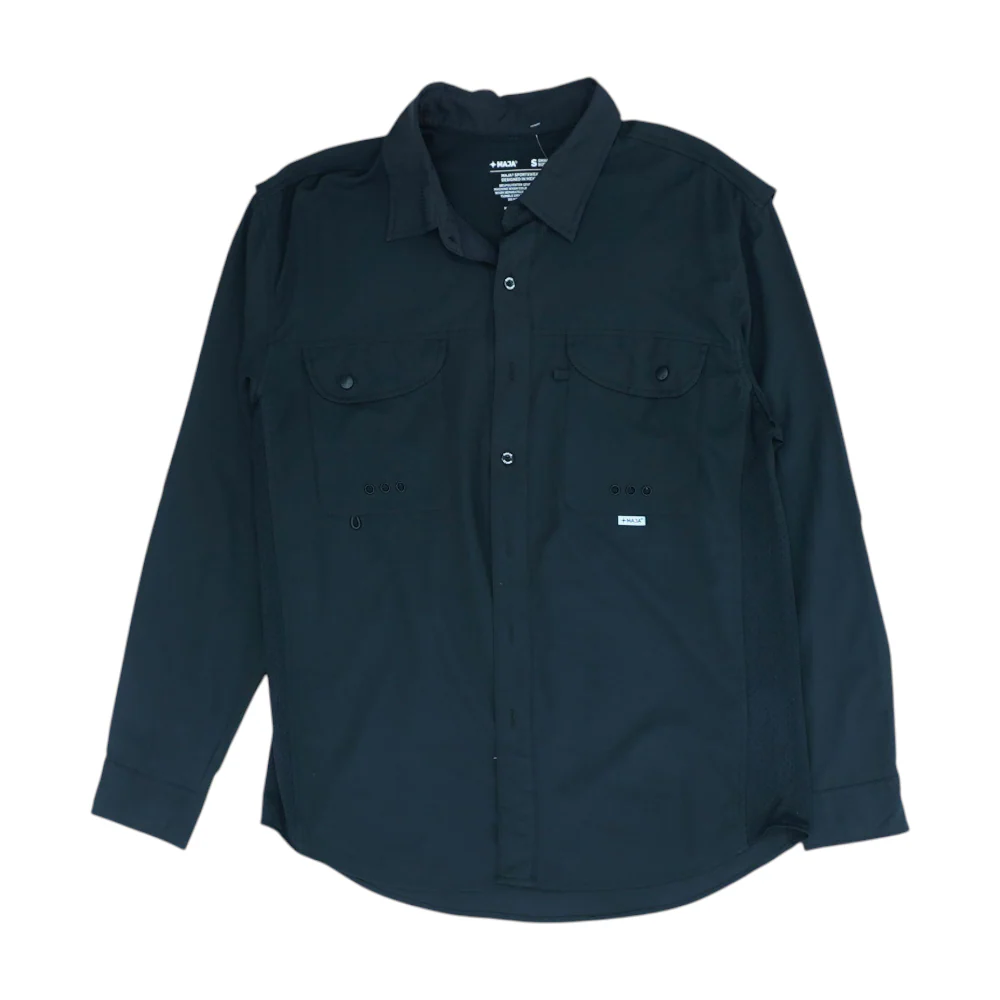 Black Solid Outdoor Button Down