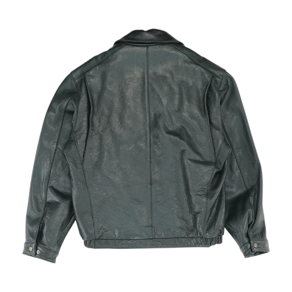 Black Solid Leather Jacket - Image 2