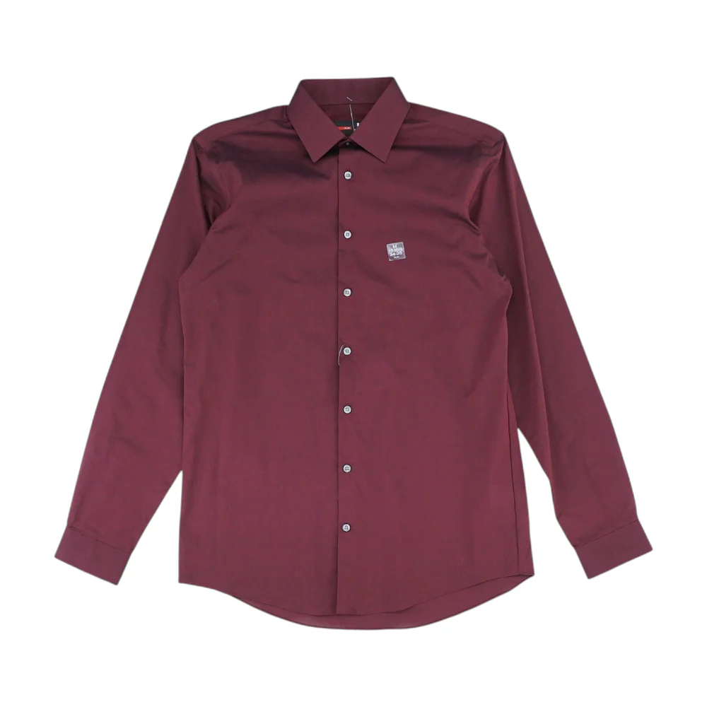 Maroon Solid Long Sleeve Button Down