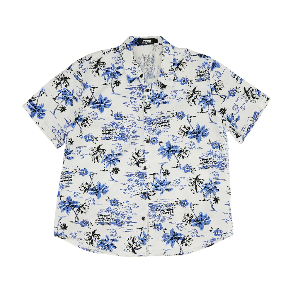 White Tropical Short Sleeve Button Down