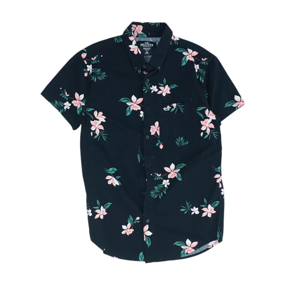 Black Floral Short Sleeve Button Down