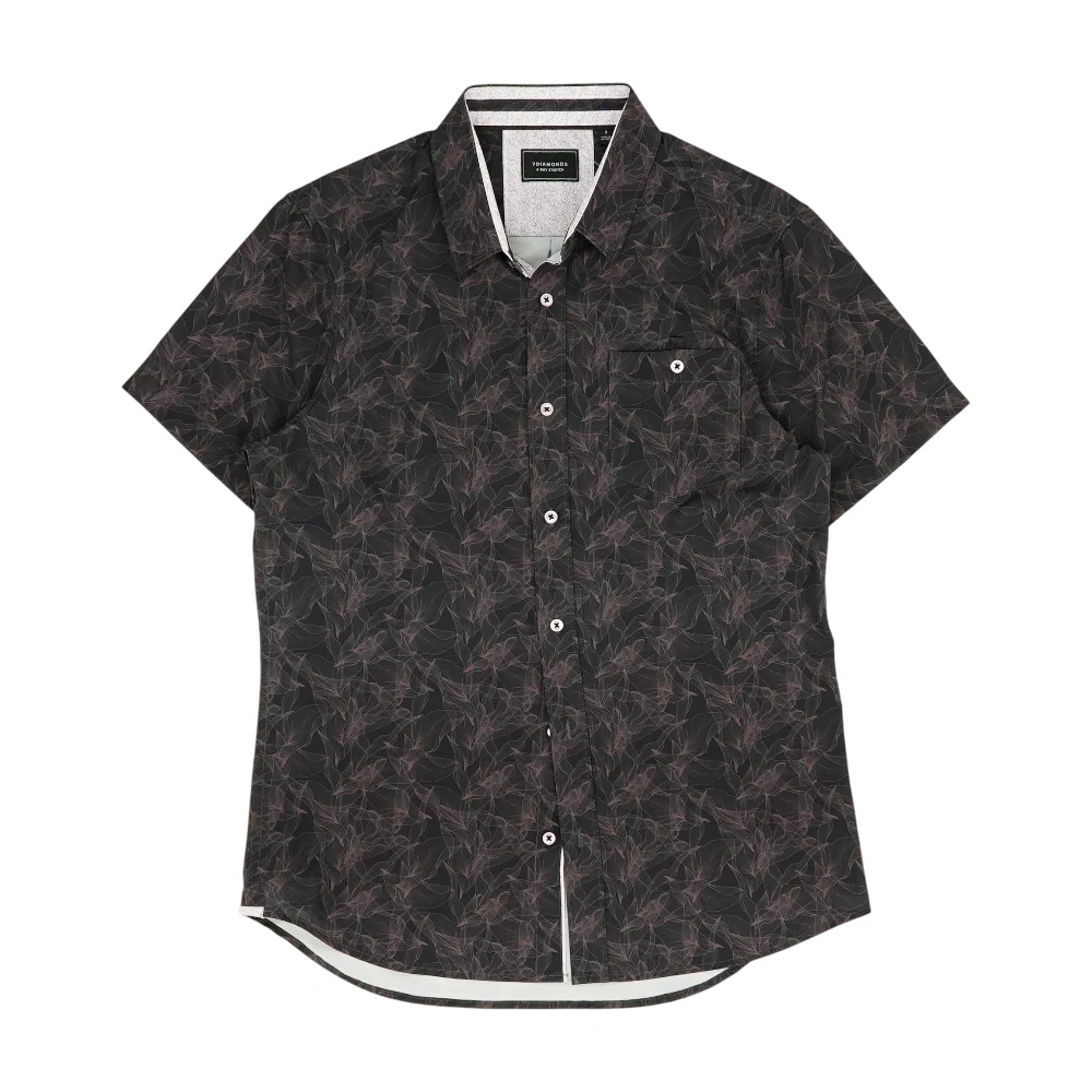 Black Print Short Sleeve Button Down