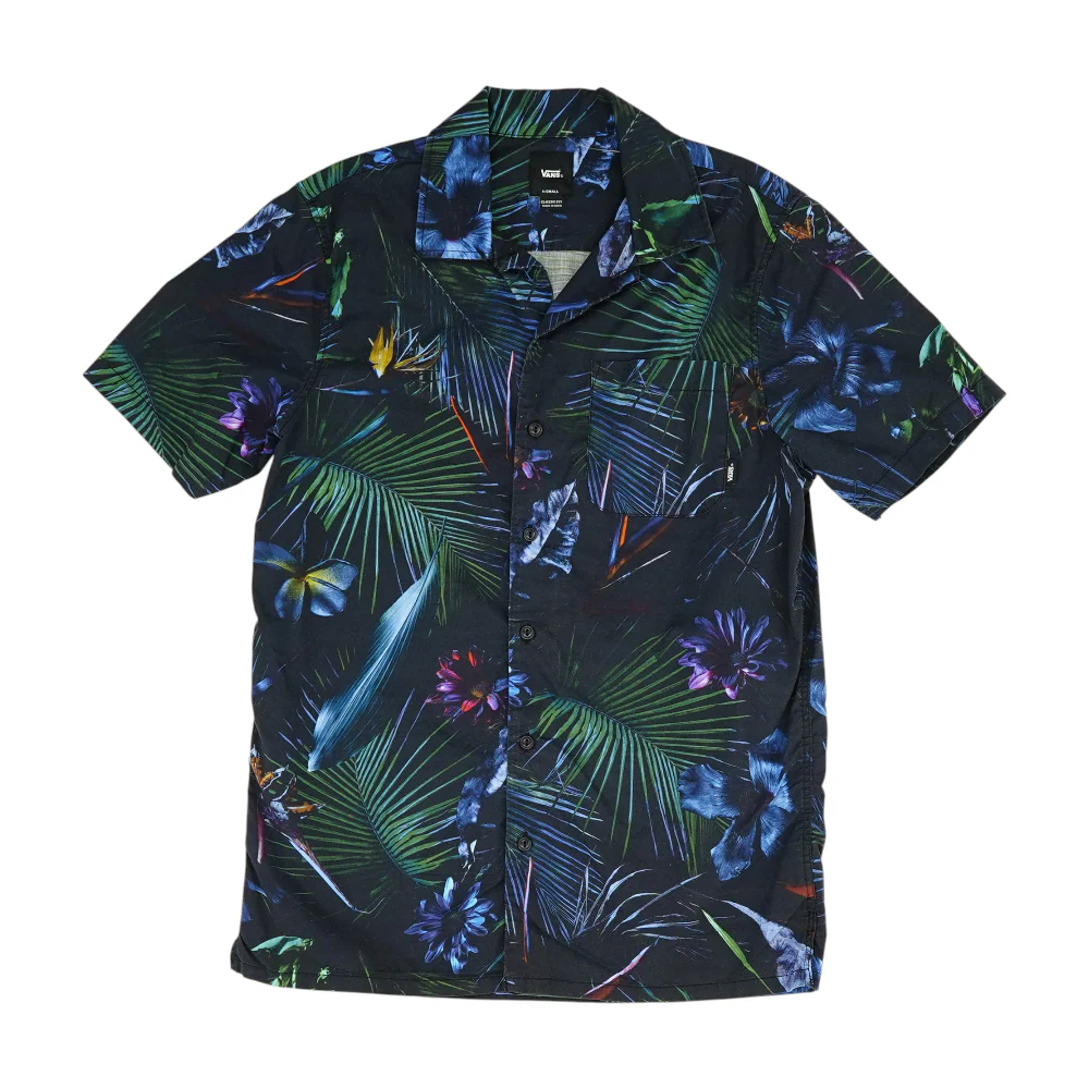 Navy Tropical Short Sleeve Button Down