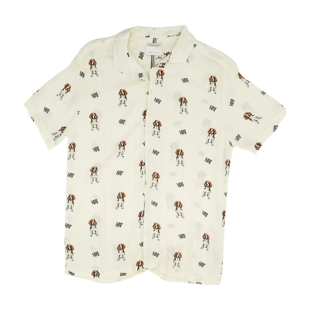 Ivory Print Short Sleeve Button Down