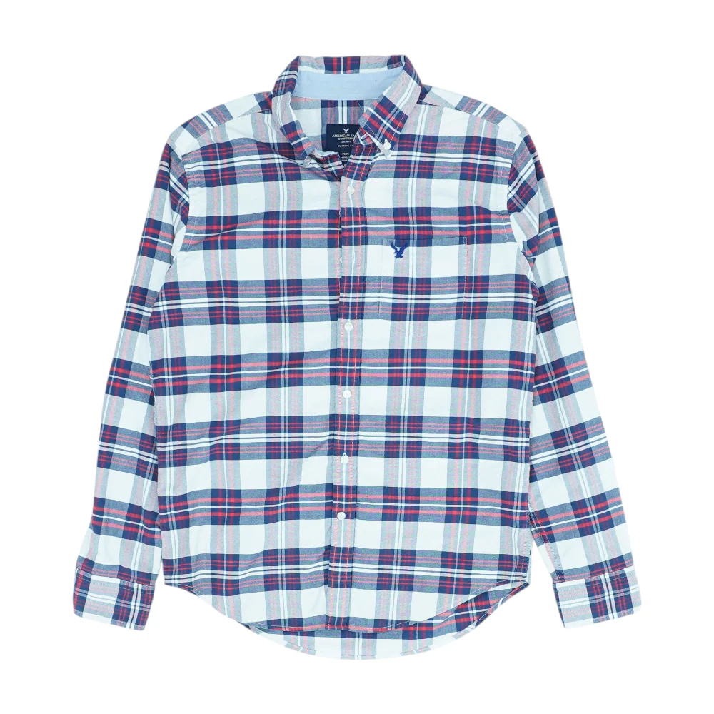 White Plaid Long Sleeve Button Down