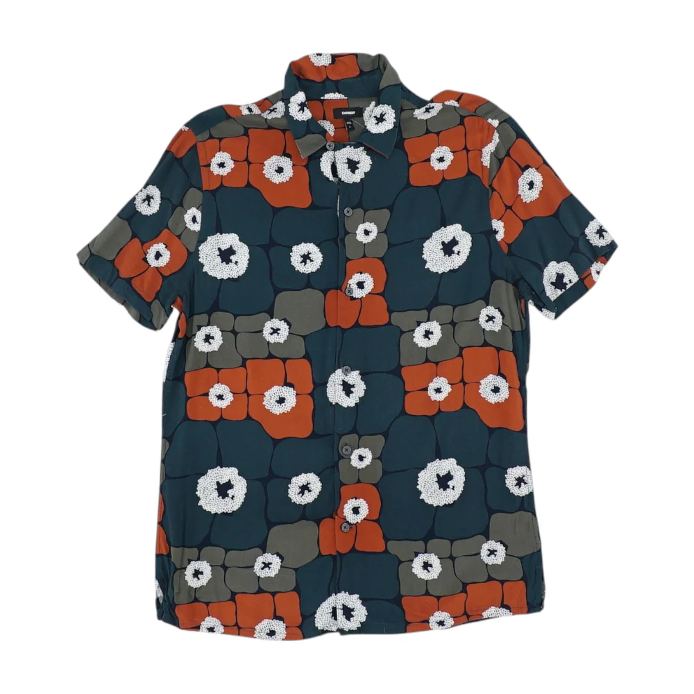 Navy Graphic Short Sleeve Button Down