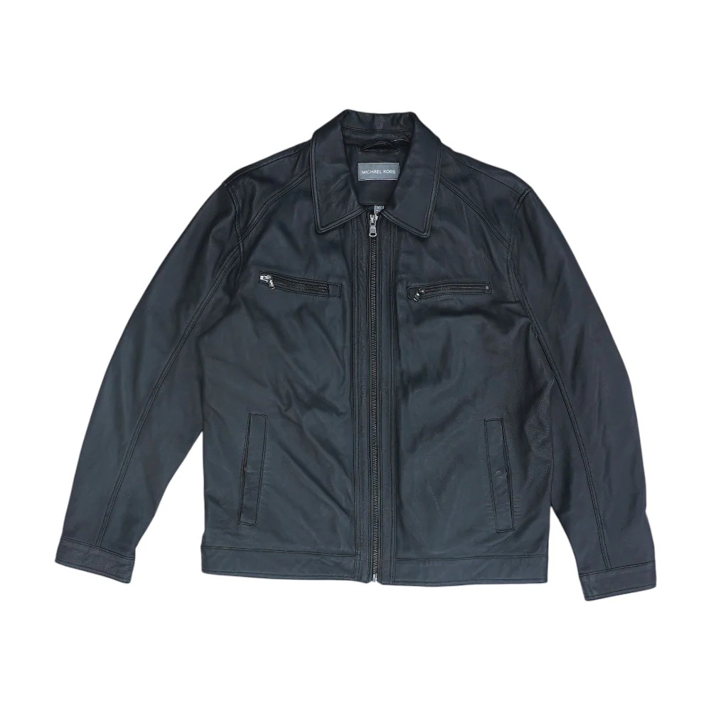 Black Solid Leather Jacket