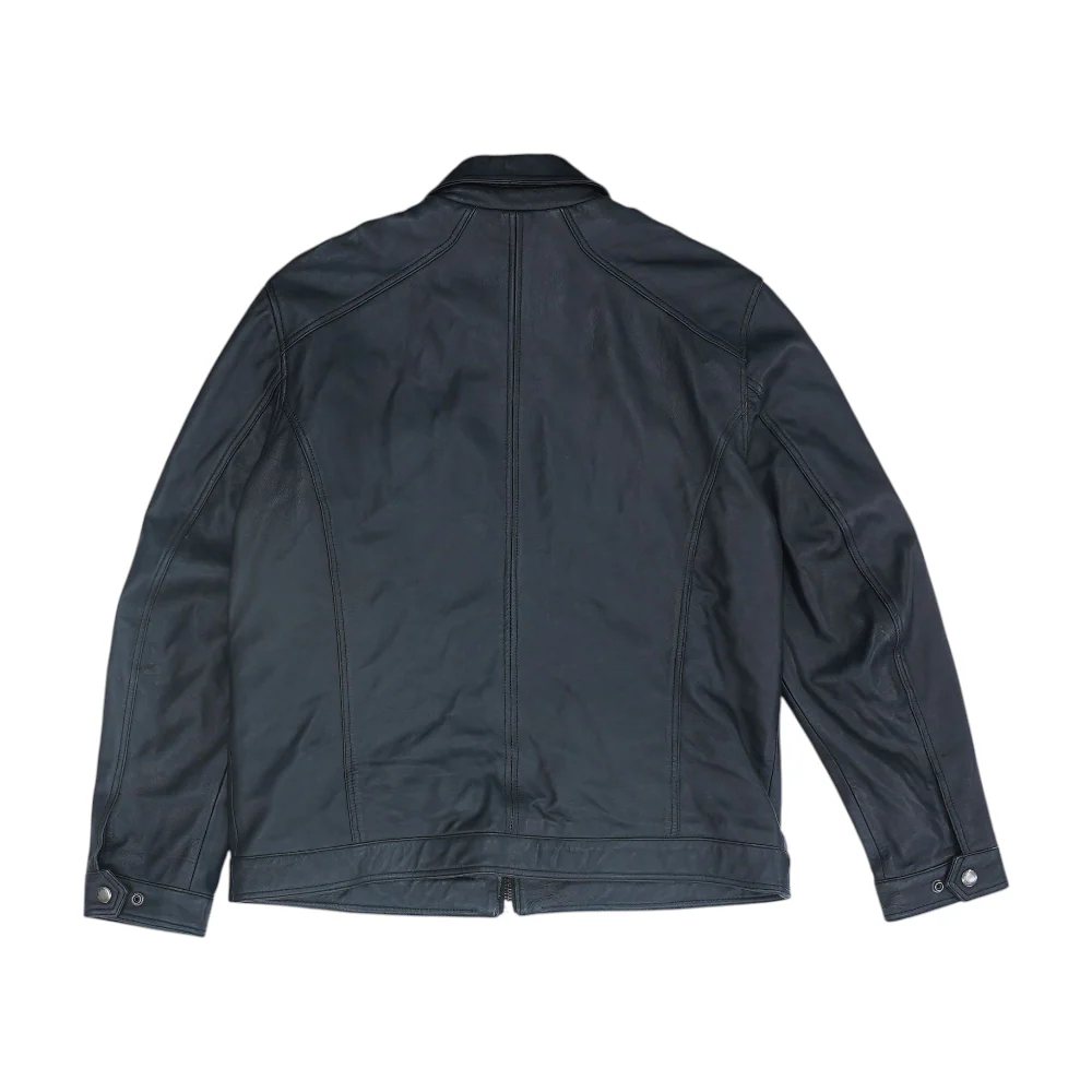 Black Solid Leather Jacket - Image 2