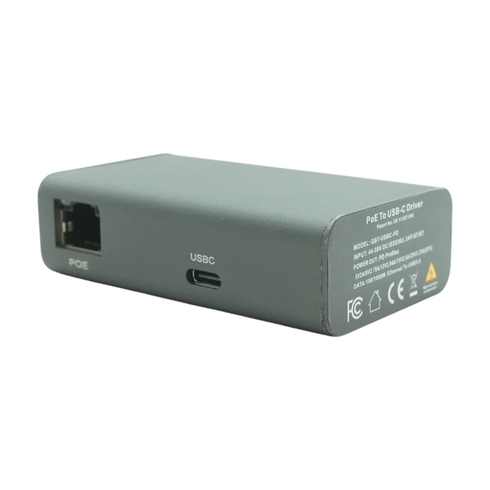 Gray Gigabit PoE++ to USB-C Converter