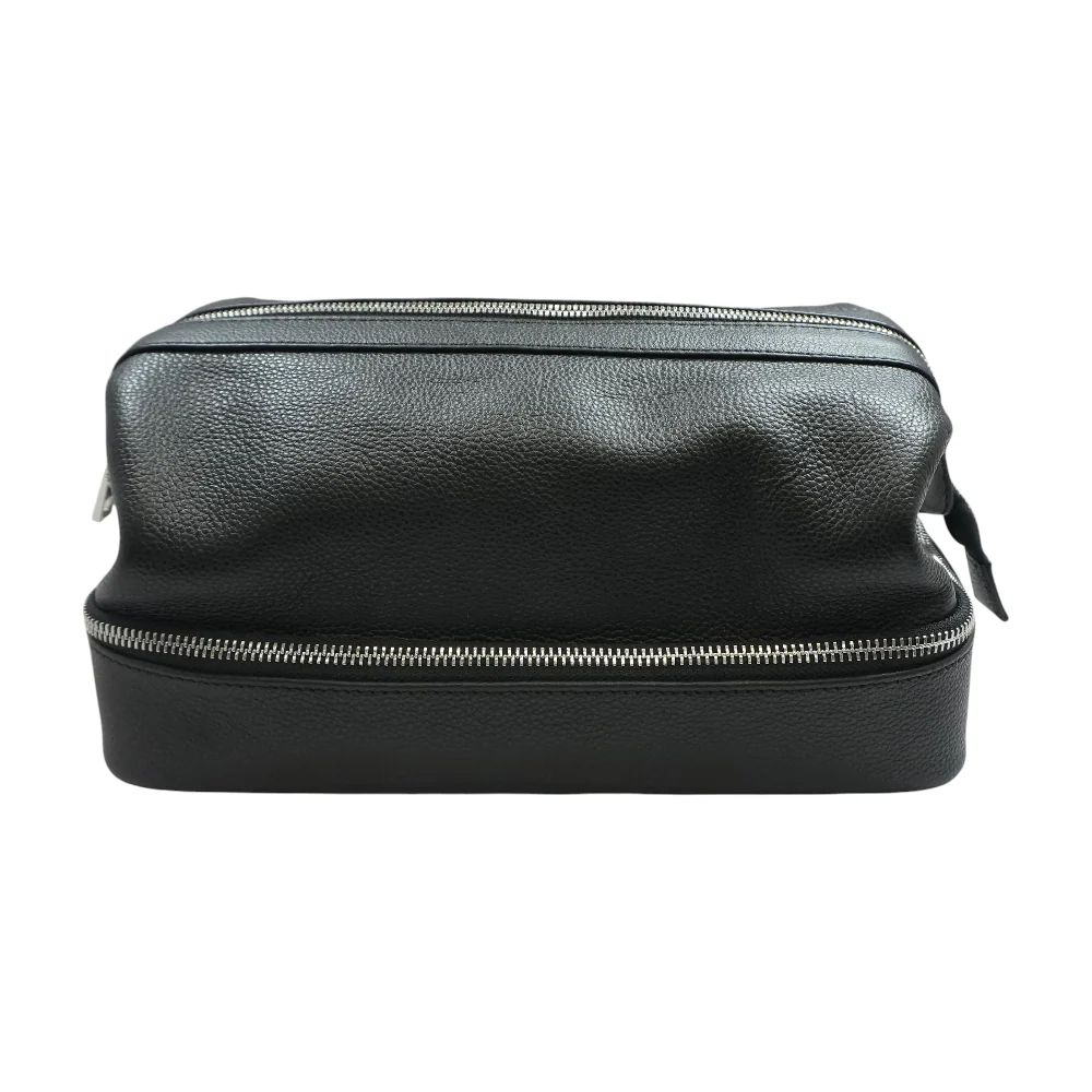 Black Italian Leather Toiletry Bag