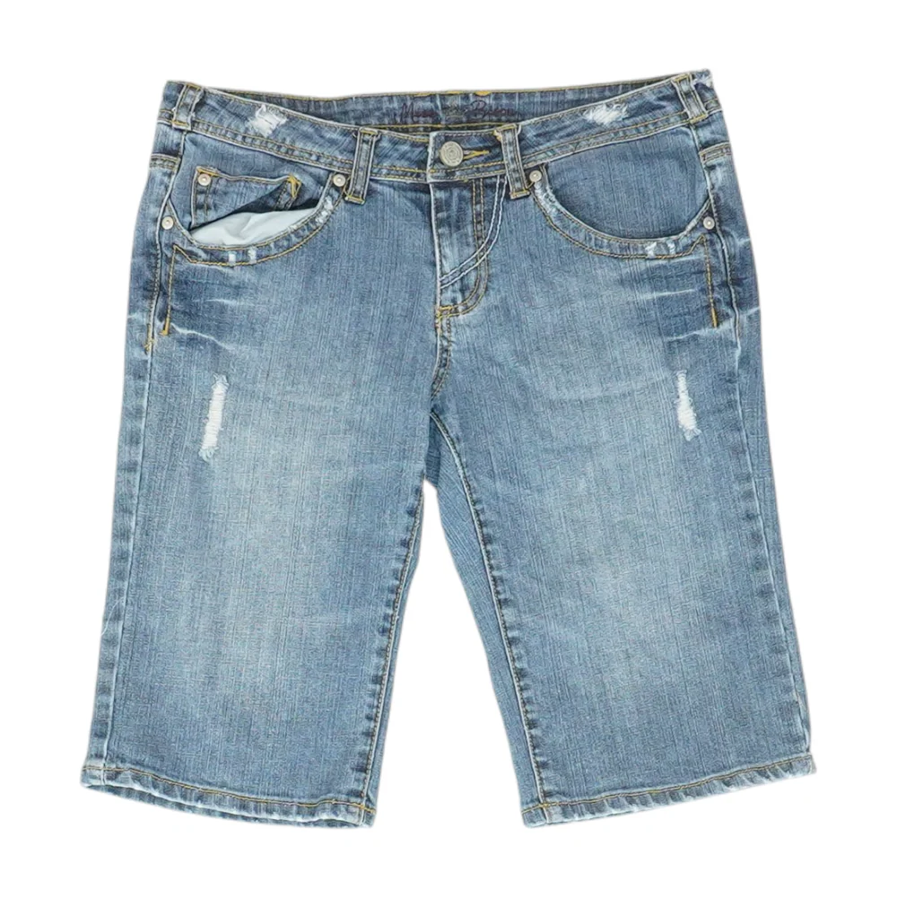Blue Solid Denim Shorts