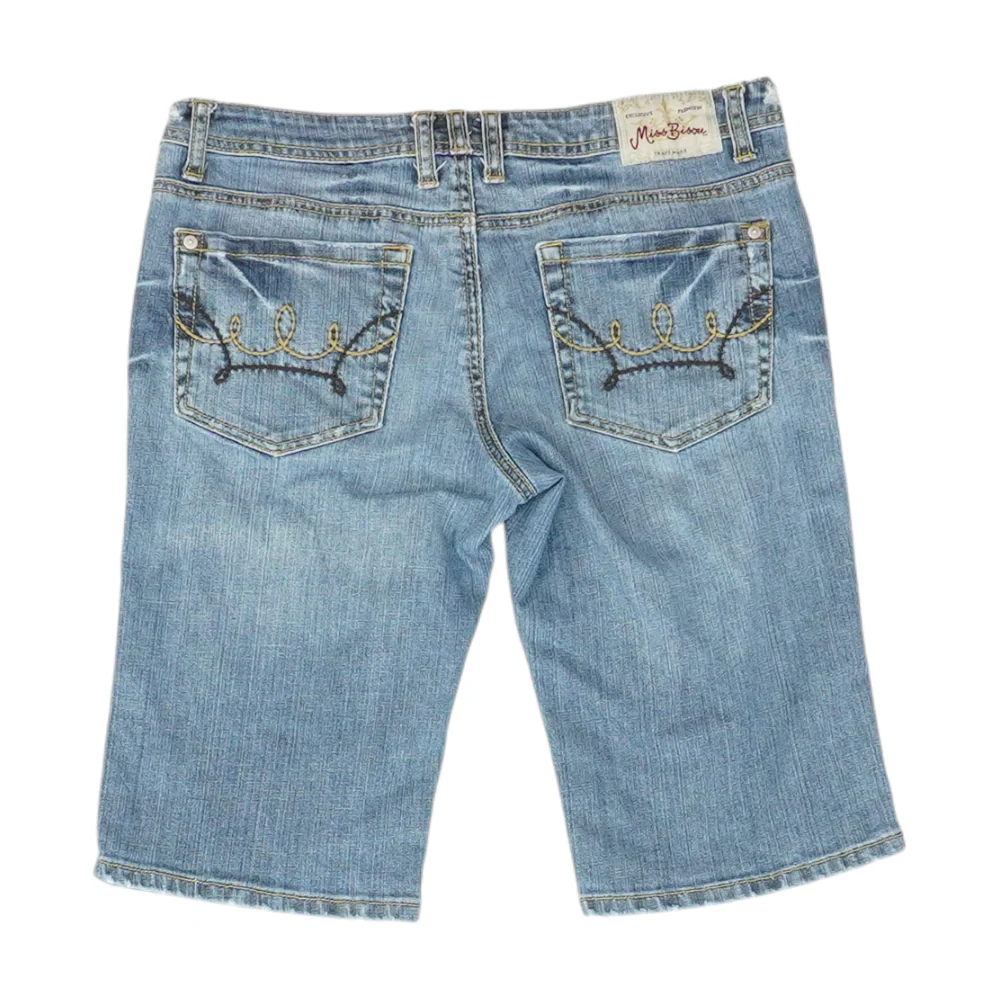 Blue Solid Denim Shorts - Image 2