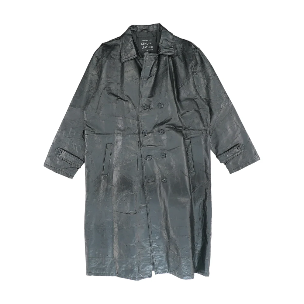 Black Solid Leather Coat