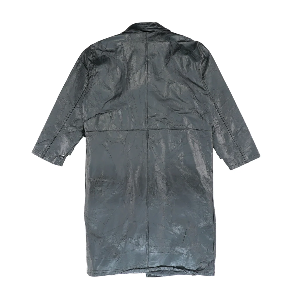 Black Solid Leather Coat - Image 2