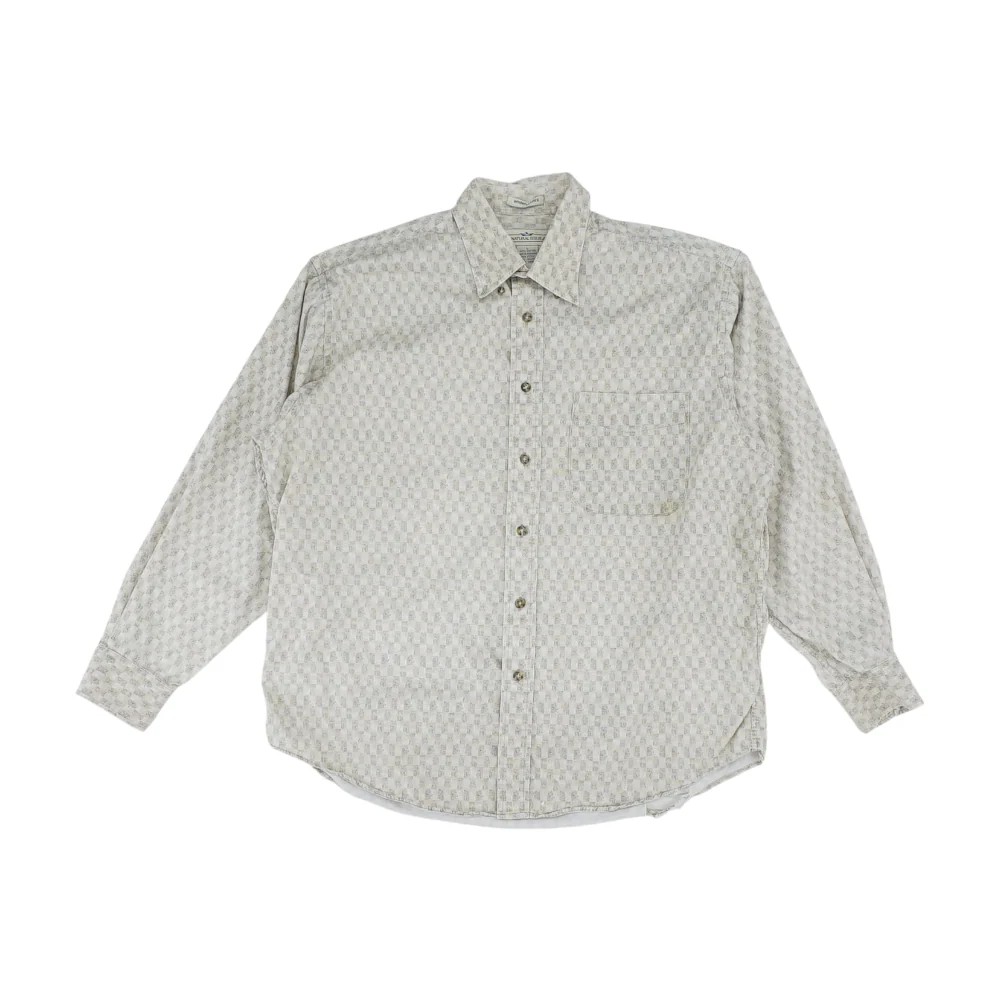 Beige Graphic Long Sleeve Button Down