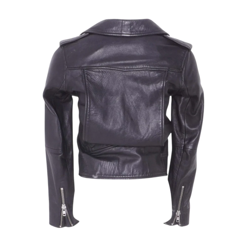 Black Solid Leather Jacket - Image 2
