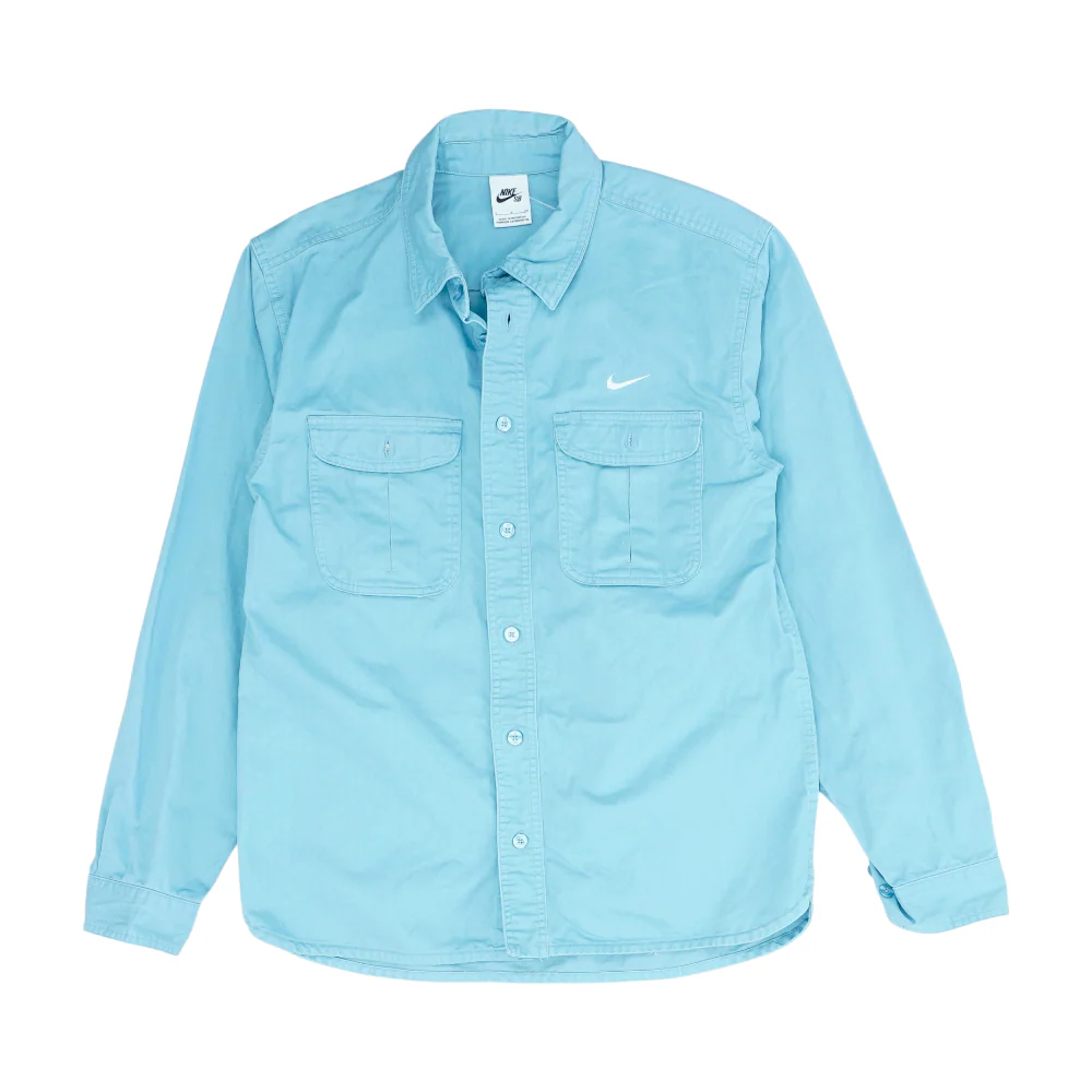 Blue Solid Long Sleeve Button Down