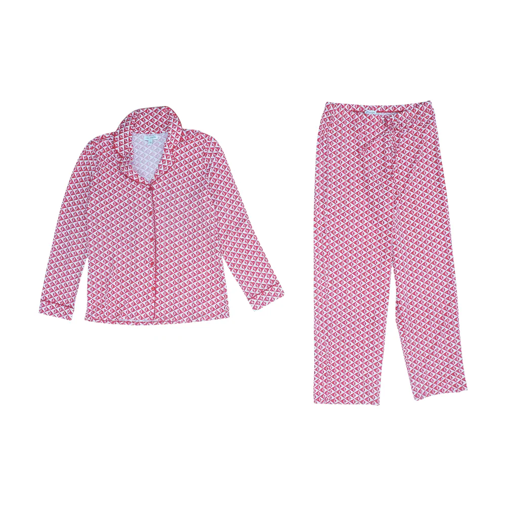 Red Geometric Pajama Set