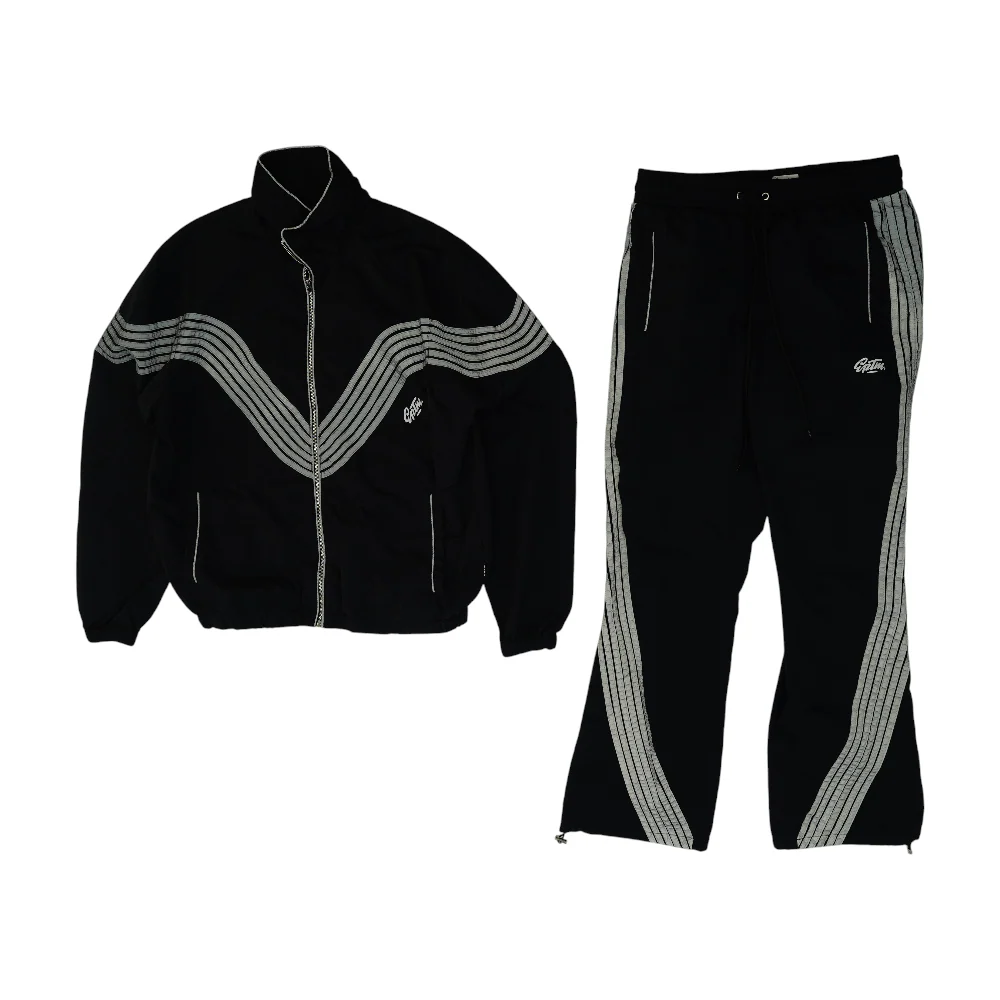 Black Color Block Pant Set
