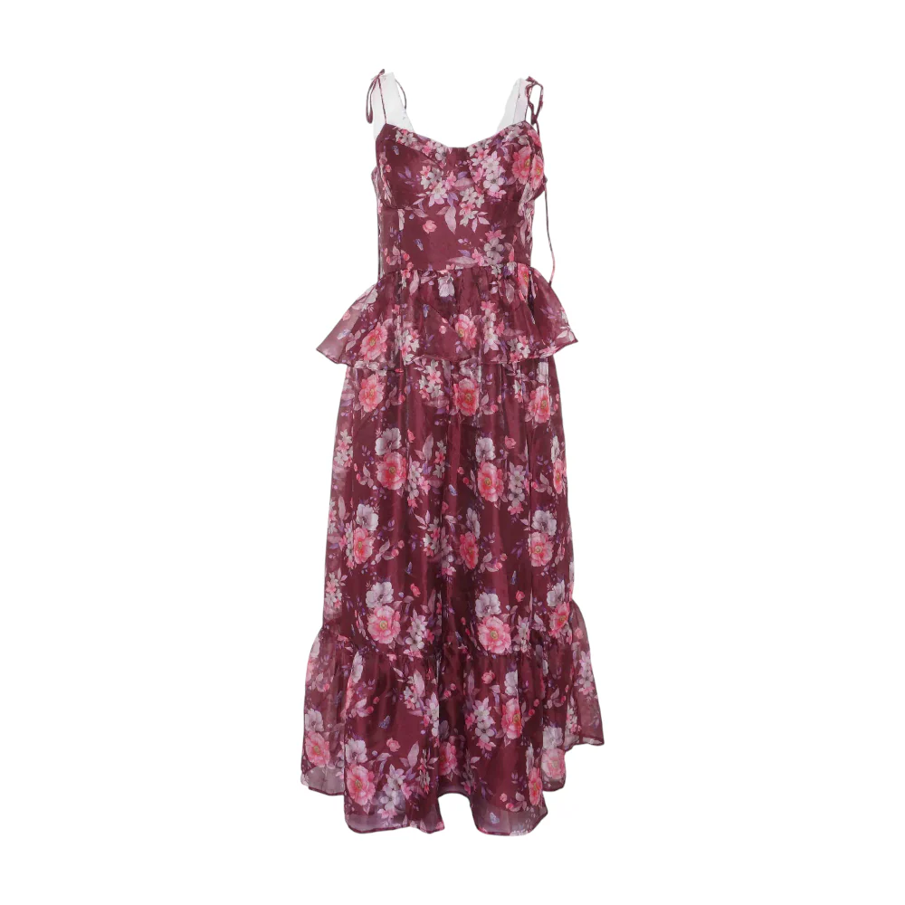 Maroon Floral Midi Dress