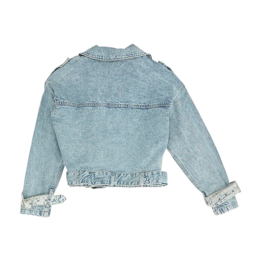 Blue Solid Denim Jacket - Image 2