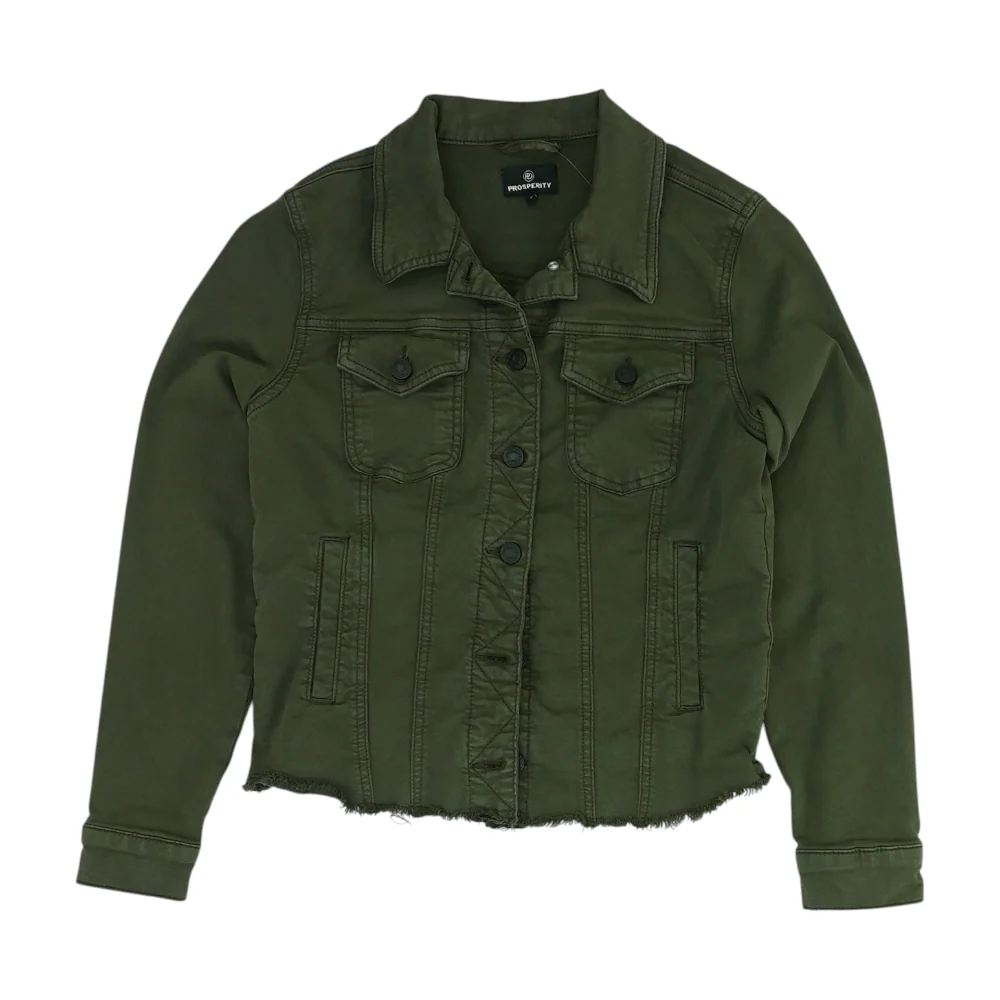 Green Solid Denim Jacket