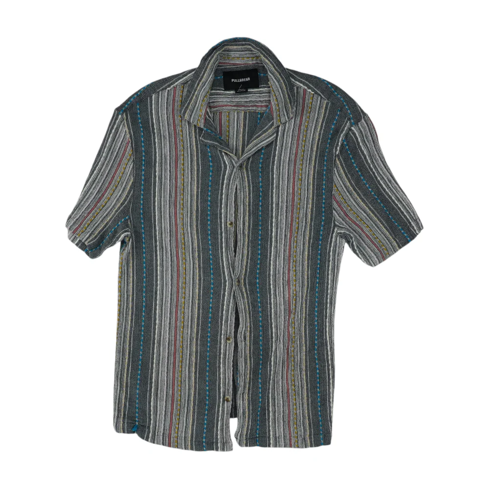 Gray Striped Short Sleeve Button Down