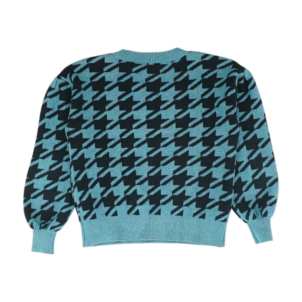Blue Petite Houndstooth Pullover Sweater - Image 2