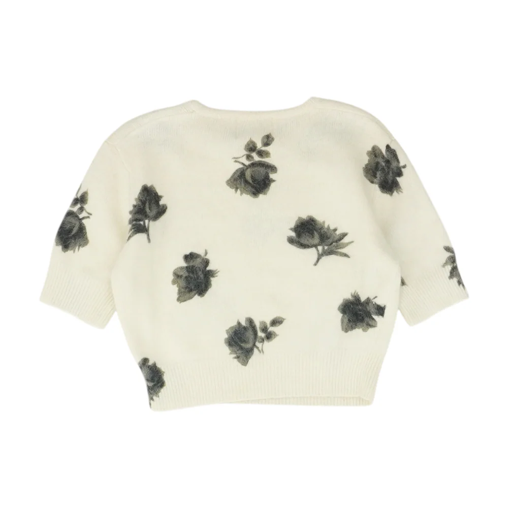 Vintage Tricot Angora Rabbit Hair-Blend Floral Short-Sleeve Sweater - Image 2