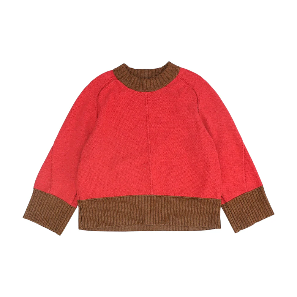 Red Color Block Pullover Sweater